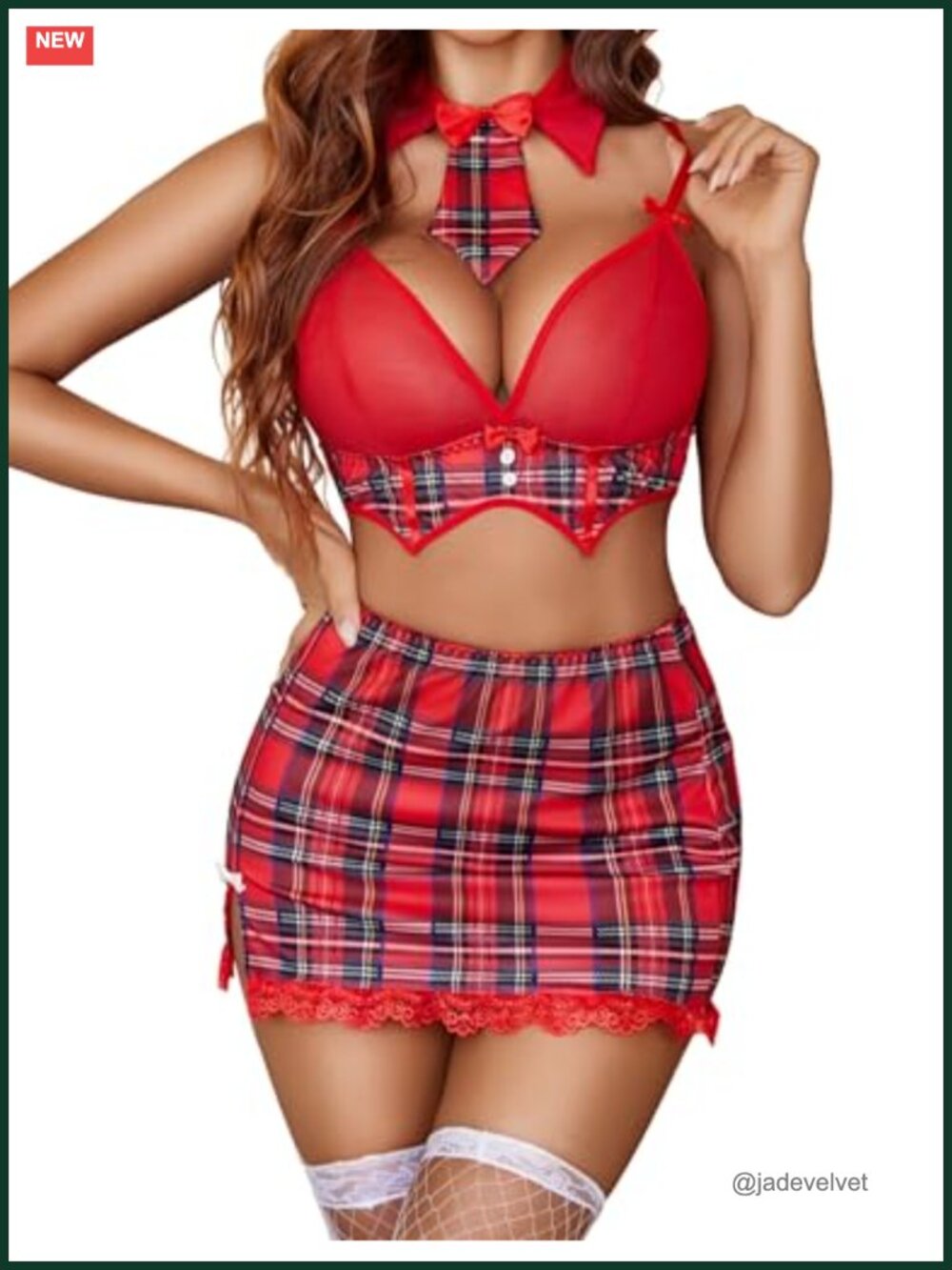 Avidlove Schoolgirl Secretary Lingerie Set 4 Piece Cosplay Mini Skirt